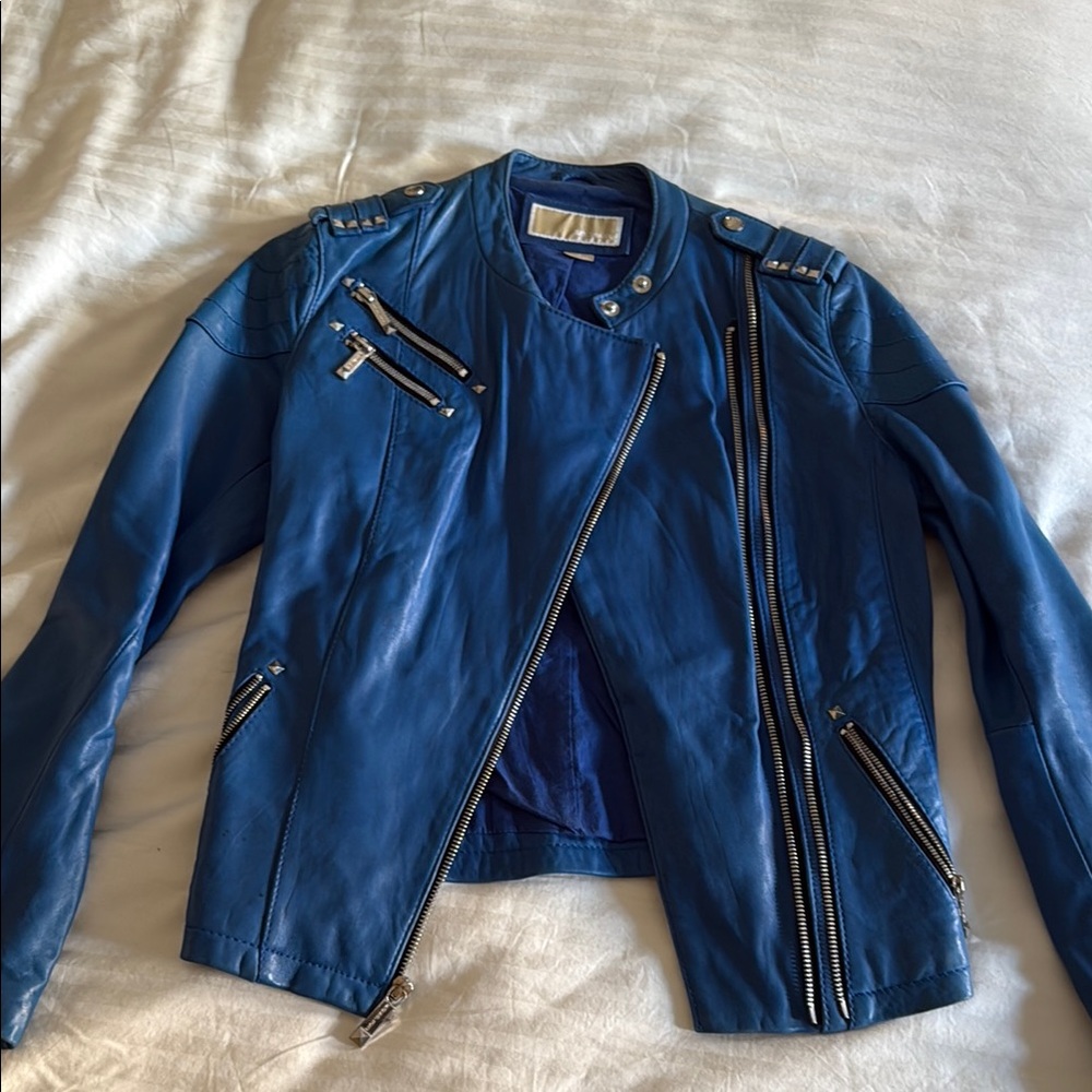 Michael Kors Blue Leather Jacket